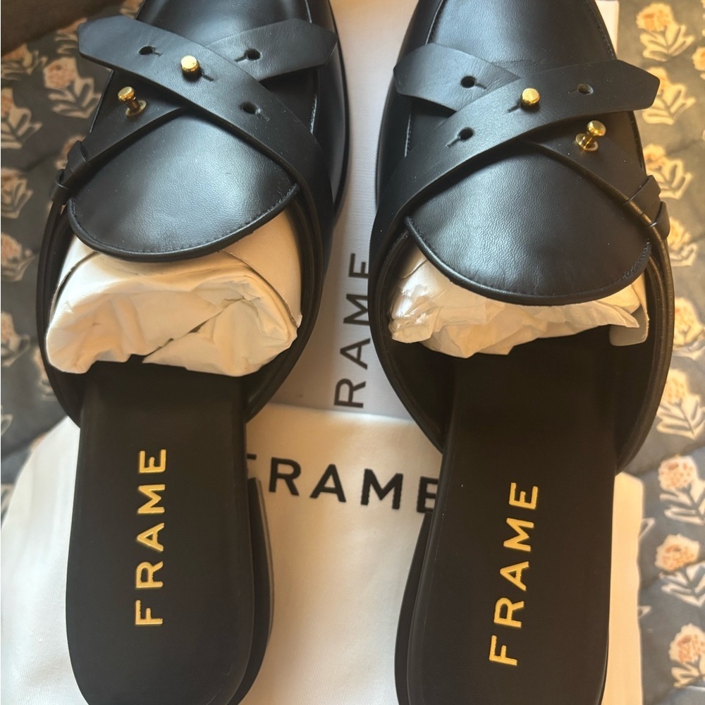 🖤 FRAME Le Sweetzer Leather Loafer Mule – Noir – Size 9.5/10 (41.5) NIB - Picture 8 of 11